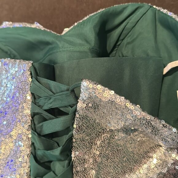 Women’s Green & Silver Full Length Prom Party Dress CorsetBack Size L NWT - Picture 12 of 14